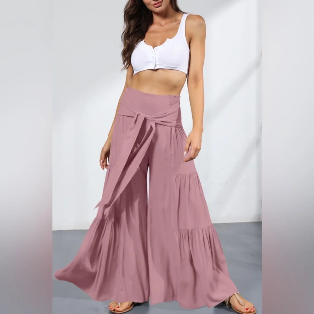 Tie Front Smocked Tiered Culottes - Picture 2 of 6